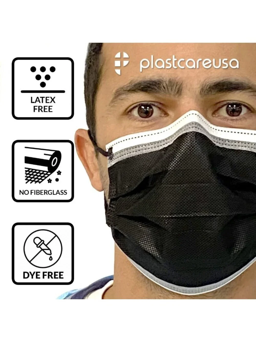 4-Ply Black Disposable Face Masks with Adjustable Nose Band - ASTM Level 3